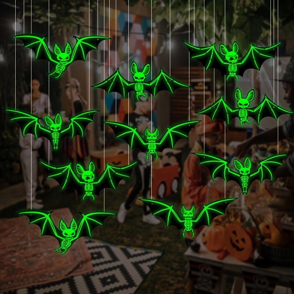 Décorations Halloween Chauves-souris Lumineuses – 24 Pièces, PVC Fluorescent, étanche, Pour Intérieur Et Extérieur, Suspendues