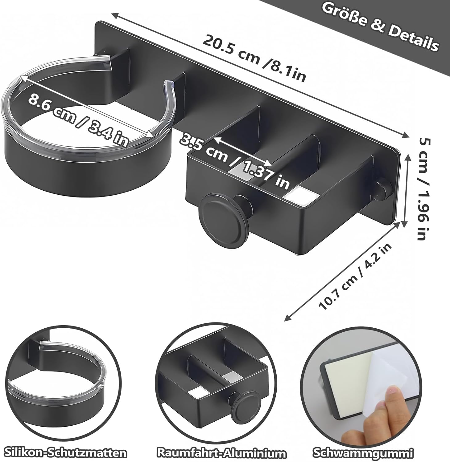 Support Pour Sèche-cheveux Sans Perçage - Acier Inox 304 - Fixation Adhésive Ou Vis - Crochet Câble - 5