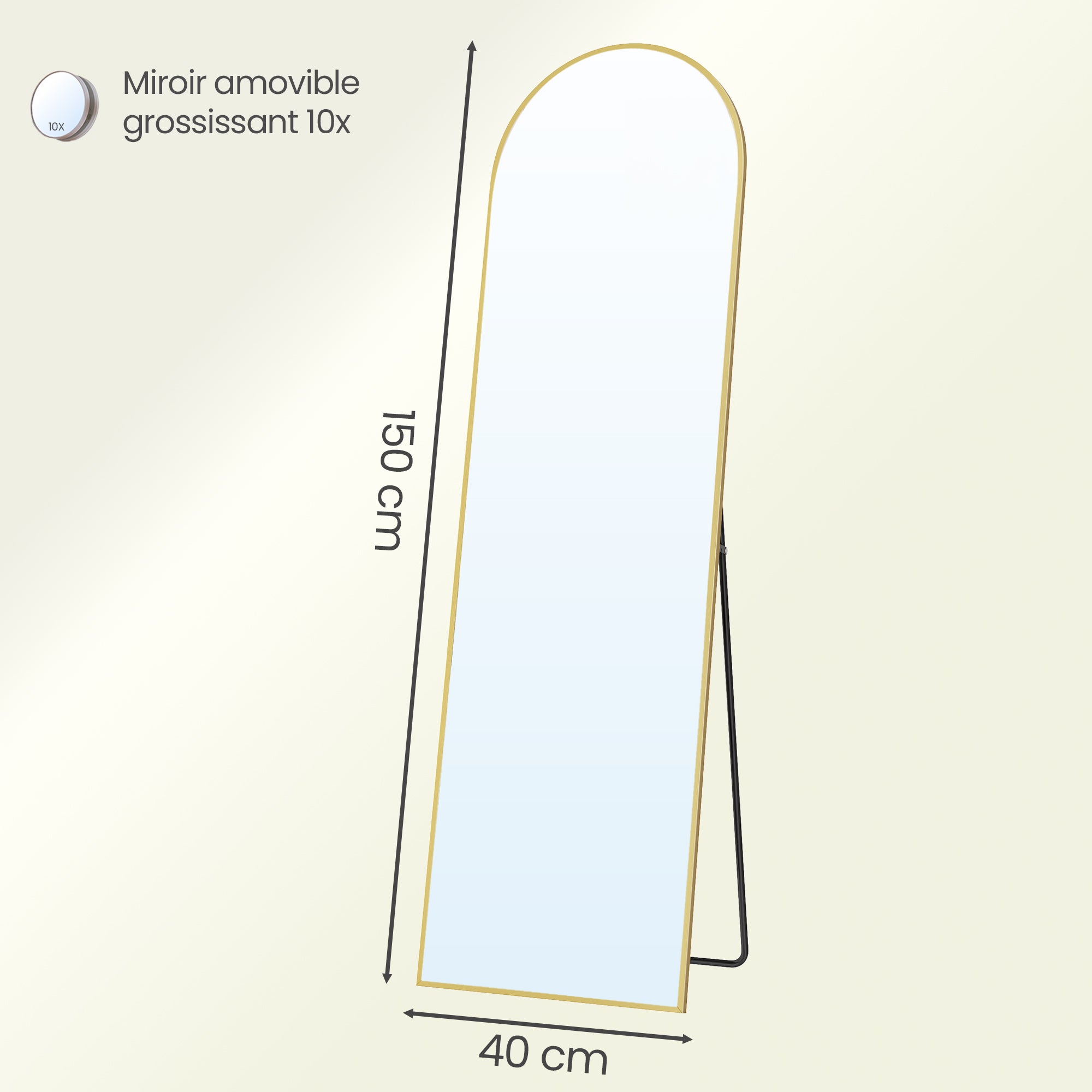 Miroir Intégral, 150 x 40 cm, Miroir Rectangulaire sur Pied, à Poser au Sol, Cadre en Alliage d’Aluminium, Verre Trempé, pour Chambre, Doré Clair - 5
