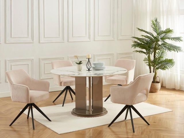 Chaise pivotante avec accoudoirs en velours côtelé et métal noir - Crème - KONYA