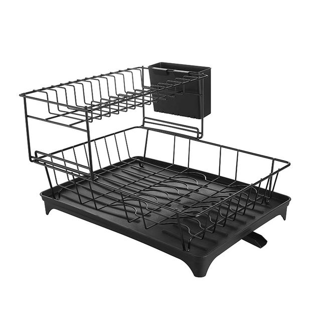 Scolapiatti Grande In Alluminio Nero Con Portautensili – Design Salvaspazio Con Scolapiatti Inclinato