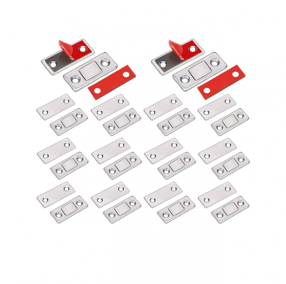 Magnetyczne zatrzaski do drzwi szafek, 14 sztuk, ultracienkie zatrzaski magnetyczne do przyklejenia na magnes, srebrne