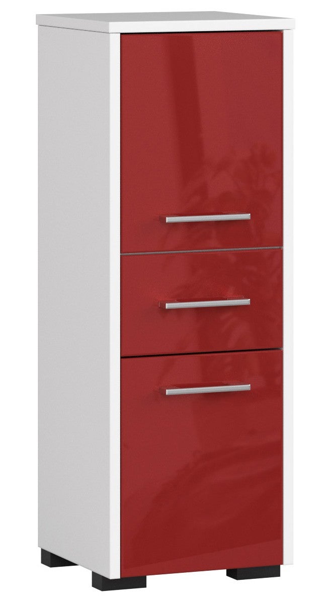 Wolnostojąca szafka łazienkowa: 1 szuflada, 2 drzwi, 3 półki, kolor biały | połyskujący czerwony, szer.: 30 cm, wys.: 85 cm, gł.: 30 cm.