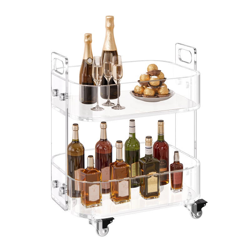 Stolik Pomocniczy na Kółkach VEVOR, Akryl, 2 Poziomy, Przezroczysty, Nowoczesny Wózek Serwisowy do Salonu i Baru