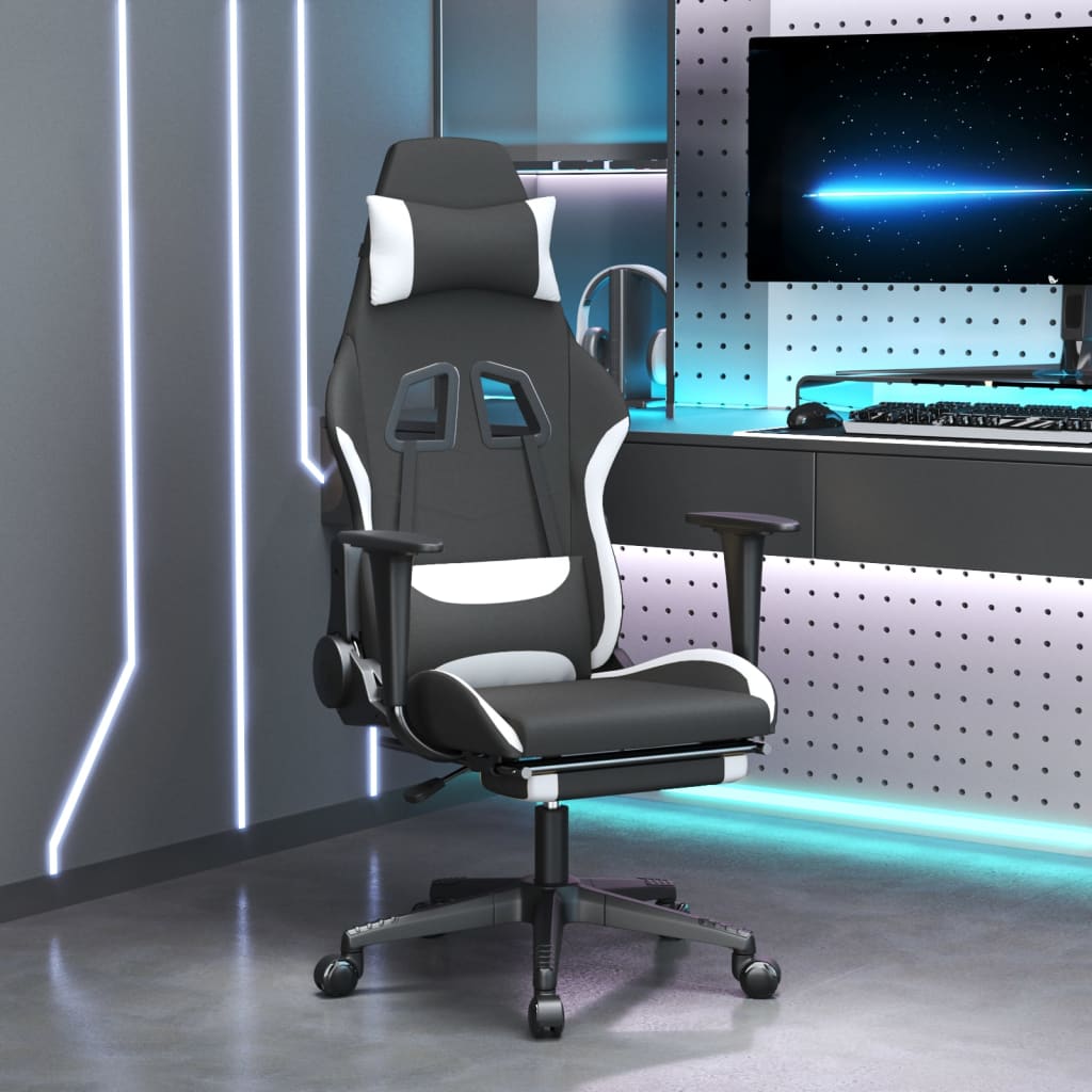 Silla gaming | silla de oficina | silla gamer ergonomica con reposapiés tela negro y blanco cfw817840