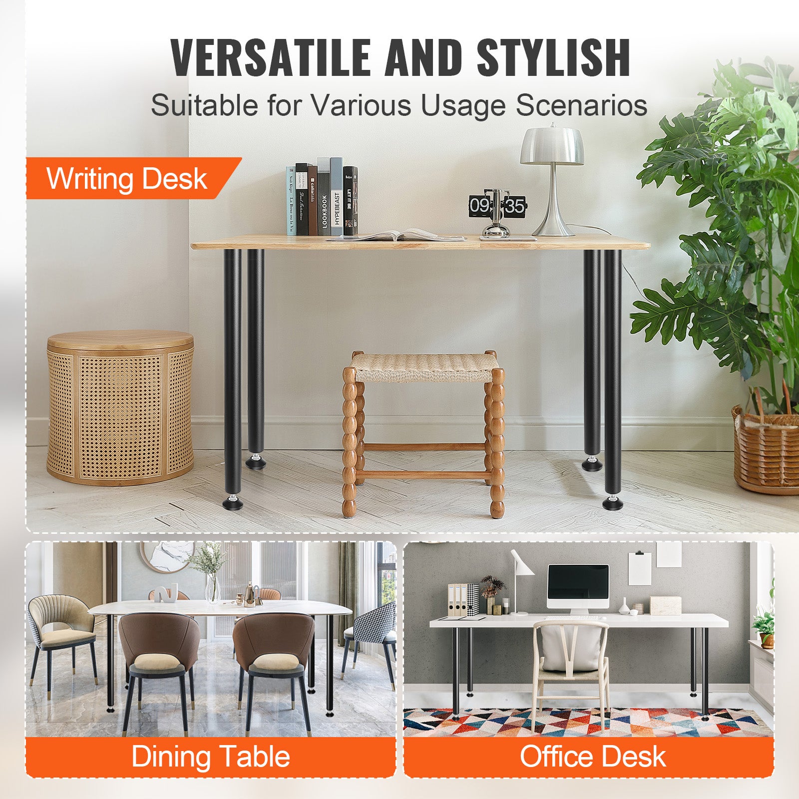 Pied de Table VEVOR 4PCS Pieds de Bureau Réglables 762 cm en Acier Massif Capacité de Charge 544 kg Installation Rapide Pieds Meubles Noirs Robustes - 5