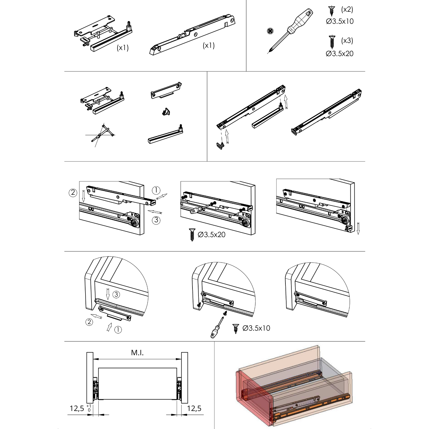 Kit Ammortizzatore Frizione per Cassetti con Guide a Rulli Rotella - Chiusura Soft Rallentata per Cassetti in Legno con Guide a Rullo Rotelle - 4