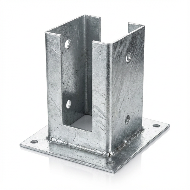 Lot de 4 supports de poteau à visser galvanisés 91 x 91 mm - H. 15 cm - fixation sur dalle béton