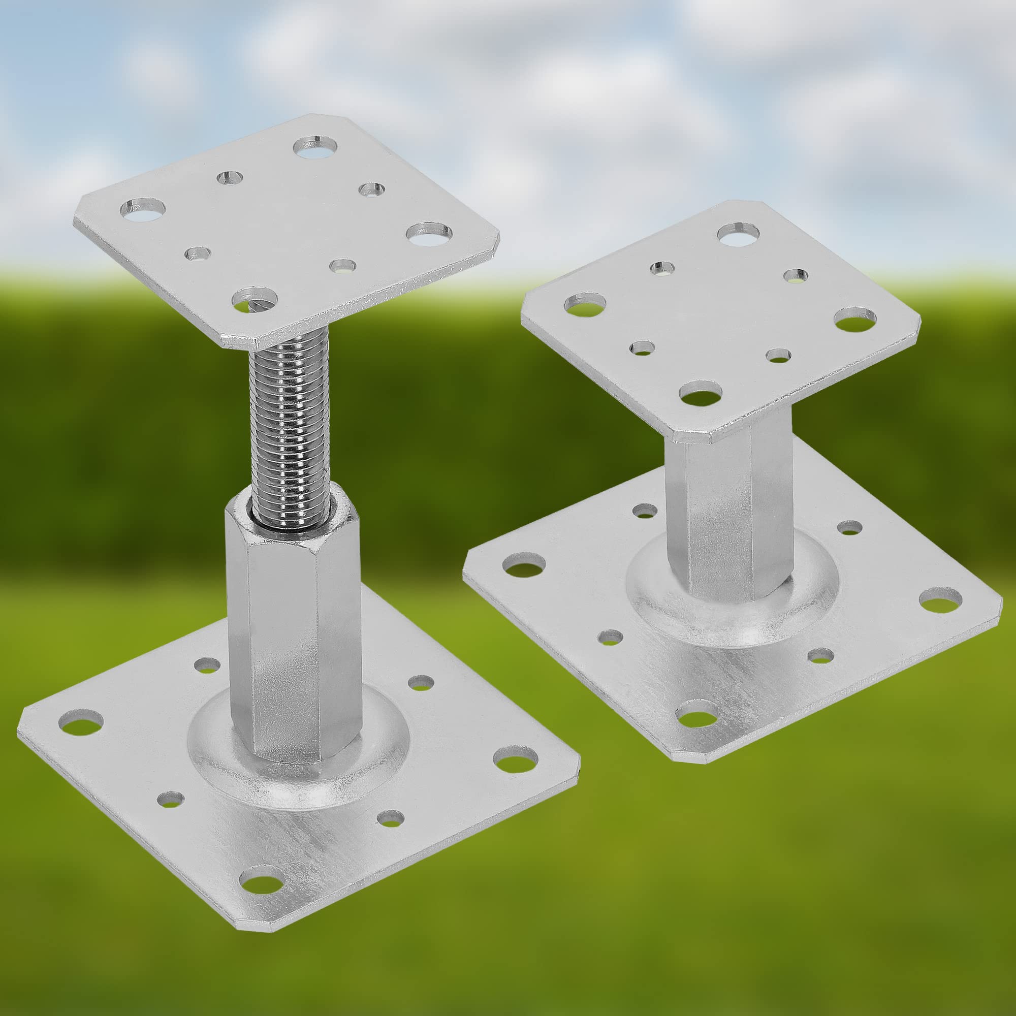 4 Pièces Pied Réglable - Support de Poteau - Acier Galvanisé - 80 x 80 mm - Argent - Pied de Poteau Reglable - 90 - 150 mm KOTARBAU - 6