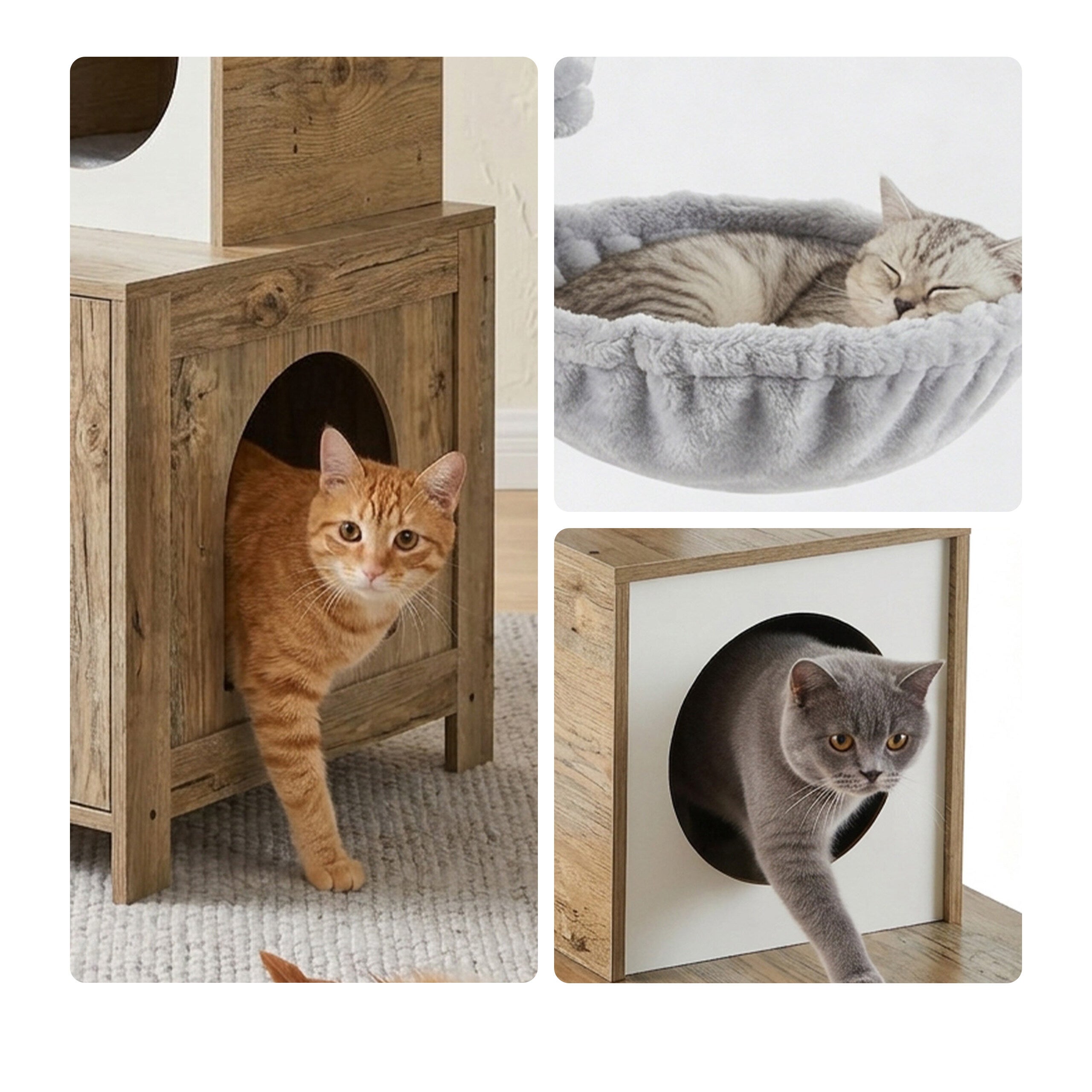 Árvore para gatos com armário para caixa de areia, 150 x 60 x 49 cm, postes de sisal e cama, efeito madeira branco, Relaxdays - 3