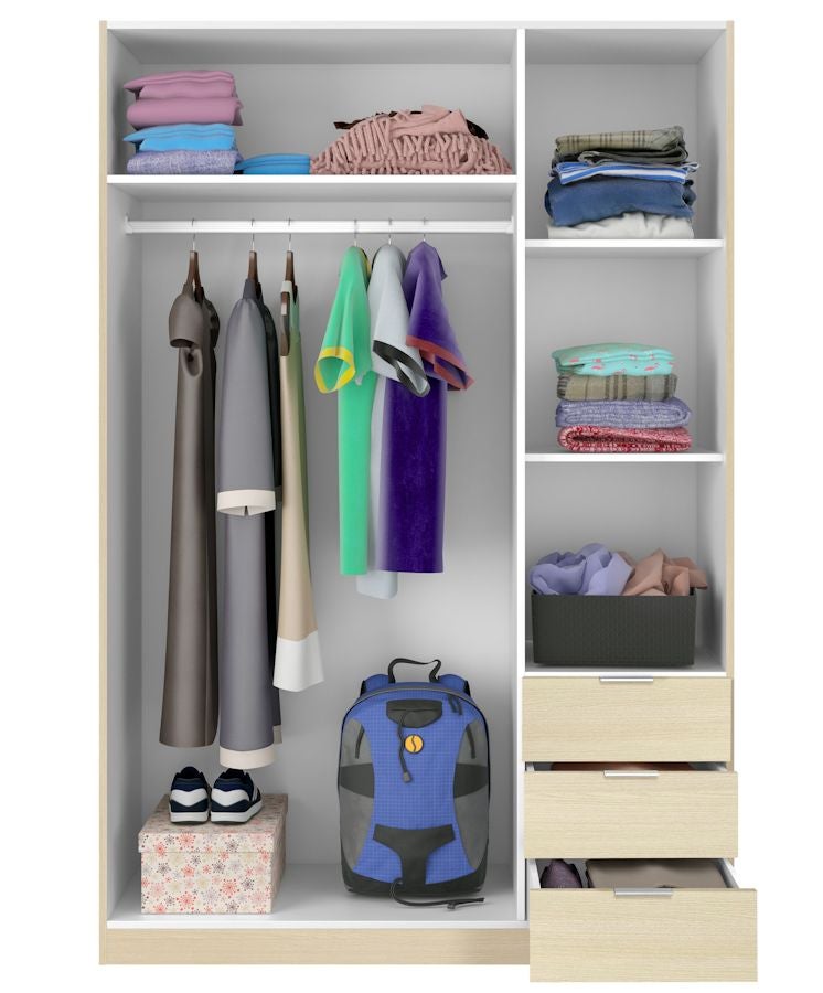 Armoire NINA 3 portes et 3 tiroirs L121 x H180 cm - Bois clair - 2