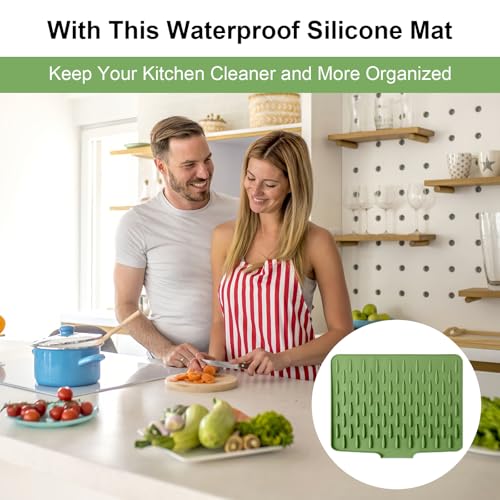 Questo tappetino scolapiatti in silicone è impermeabile e presenta un design antiscivolo e assorbente. È adatto ai lavelli della (40 x 32,5 cm, verde) - 6