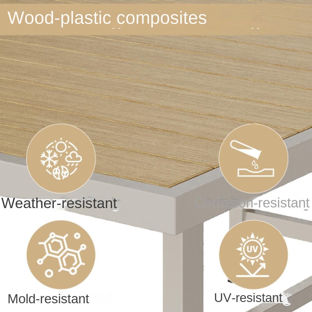 Ensemble repas de jardin 6 personnes avec table et chaises, acier galvanisé, plateau WPC résistant, design tressé moderne - 5