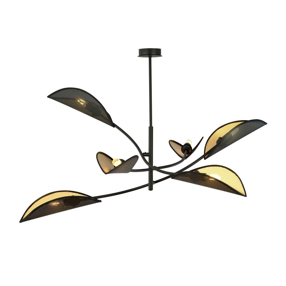 Żyrandol Flik czarny 6 świateł w kształcie liścia 6xE14 ø102 cm - 2