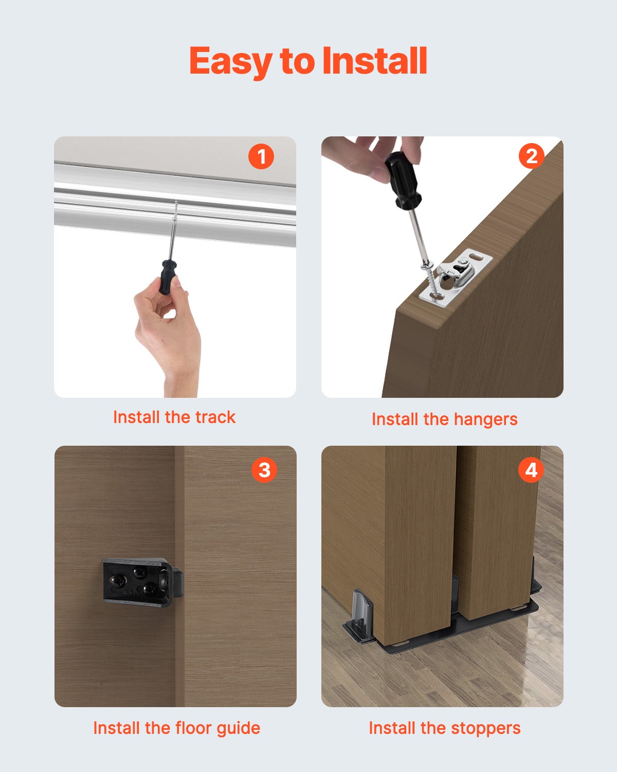 Zestaw prowadnic do drzwi przesuwnych, podwójne szyny, system drzwi przesuwnych 1828 mm VEVOR - 5