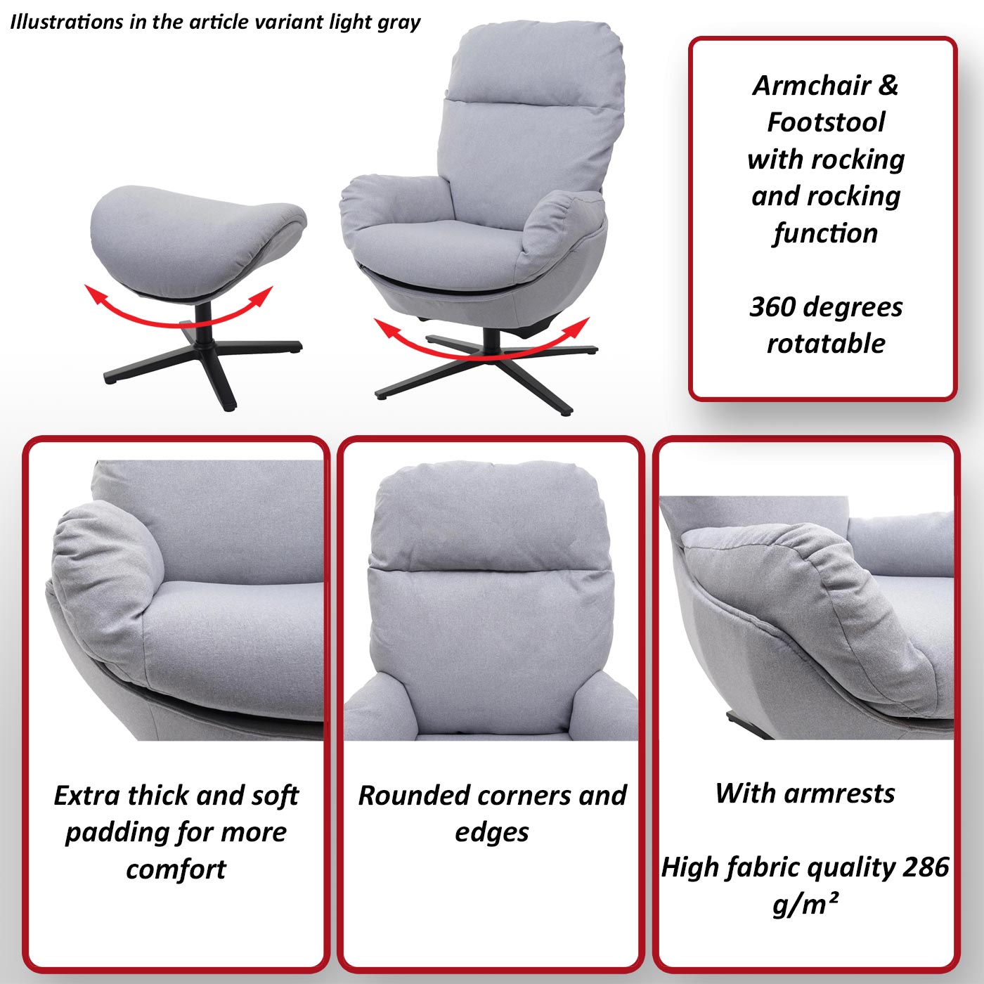 Fauteuil Relax Avec Pouf - Pivotant, Inclinable, Similicuir Crème, Pour Salon/Chambre - 7