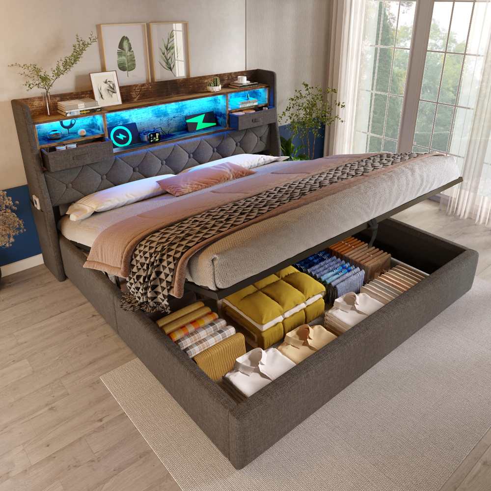 Letto matrimoniale 140x200 cm con vano contenitore idraulico, testiera regolabile 98–104 cm, similpelle bianca, materasso non incluso | Leroy Merlin