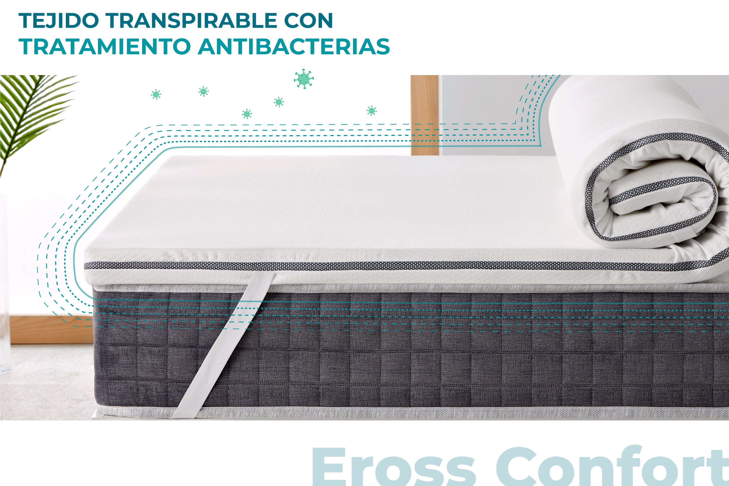 Topper Viscoelastico cama de 180x190 Núcleo 100% Viscoelástica Premium. Desenfundable, Cremallera Oculta y Lavable. Altura 5 cm - 2