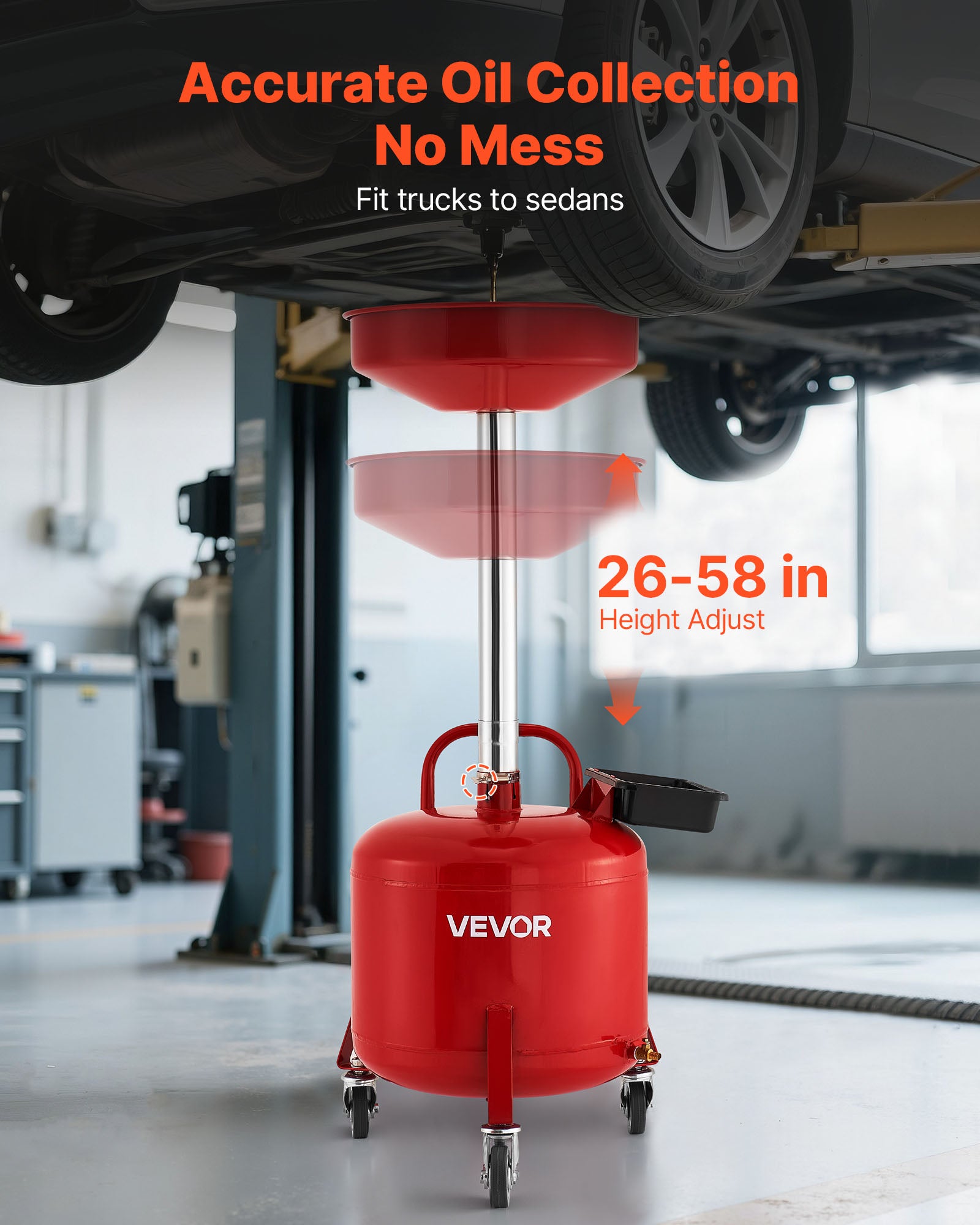 VEVOR Réservoir Vidange Huile Usagée 80L Portable - Bac Drainage Avec Roues Et Hauteur Réglable