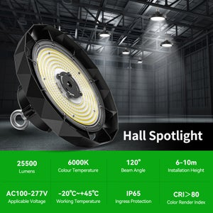 Anten Projecteur LED Industriel 150W | UFO Haute Baie Lampe|Blanc Froid 6000K 22500LM,Éclairage pour Entrepôt/Atelier/Hanger/Garage/Salle d'exposition