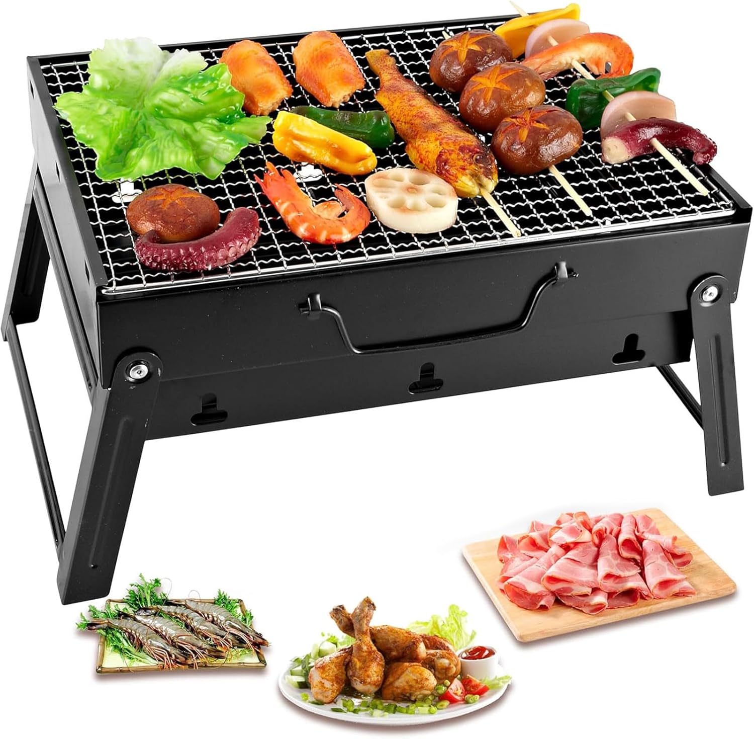 Przenośny grill mały, składany grill stołowy na węgiel drzewny, na pikniki, do ogrodu, na taras, kemping, w podróży
