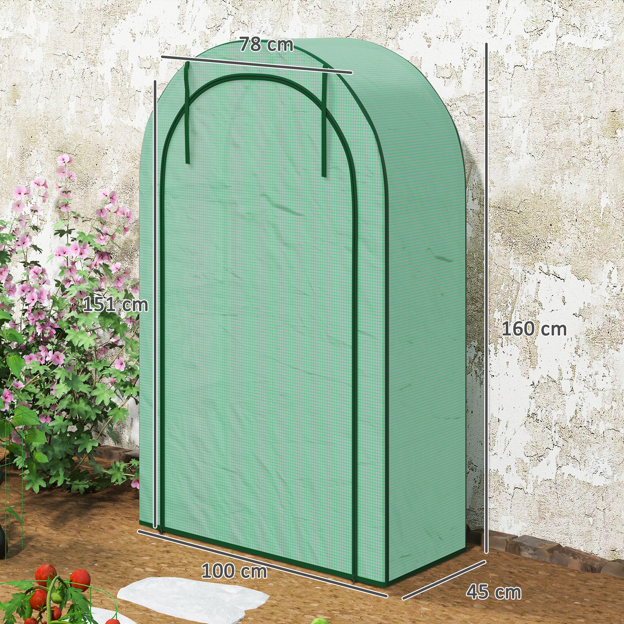 Mini serre à 4 niveaux avec bâche en plastique, portable, porte enroulable, 100 x 45 x 160 cm, verte - 4