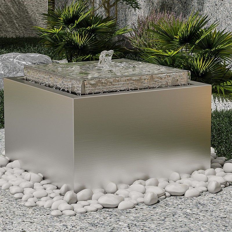 Fontanna zewnętrzna ze stali nierdzewnej - wys. 34 cm - Srebrny - TILAPIA