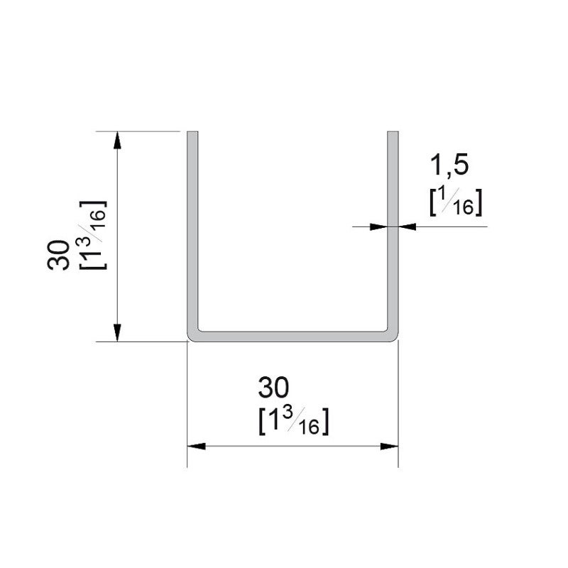 Profil de guidage en U en INOX 304L 30 x 30 mm - 3 m - 2