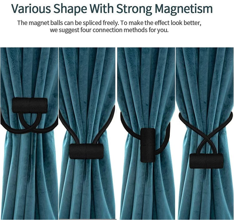 Fermatende Magnetici Per Tende – Confezione Da 4, Senza Fori, Corda Intrecciata In Poliestere, Blu, Lunghi 53,3 Cm, Con Sfere Magnetiche - 4