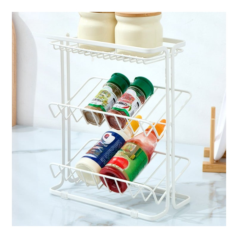 Półka na przyprawy kuchenne, trzypoziomowa, wielofunkcyjna, organizacja kuchni, 24×13×30 cm – biała
