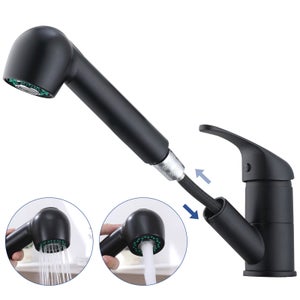 ANYCEE MAX Robinet Cuisine Douchette Noir, Mitigeur Cuisine Avec Extensible Robinetterie Pivotants A 360 Melangeur Avec Deux Types Jet Eau 94516724