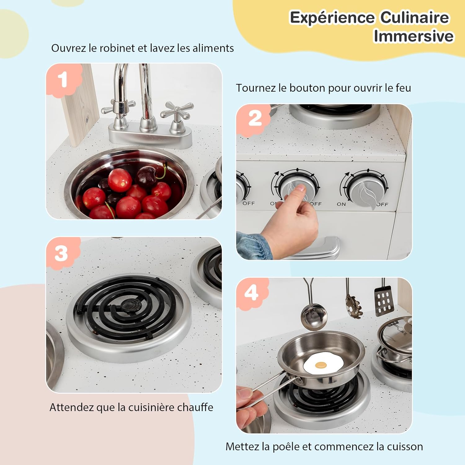 Cuisine Enfant, Cuisine Equipee Complete Enfant avec Accessoires Abondants, Jouet de Cuisine avec Lumières et Sons,pour 3+ Ans | Leroy Merlin
