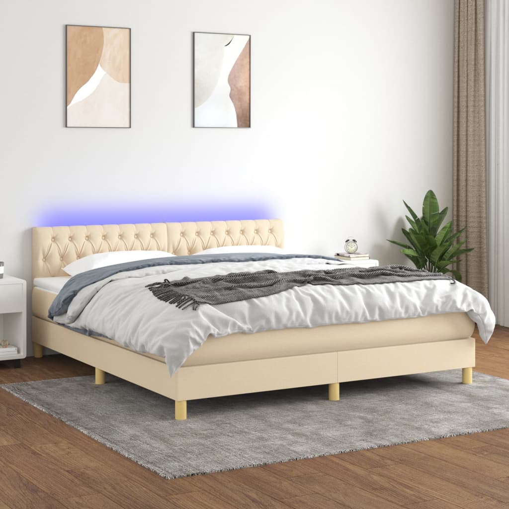 Lit 2 Personnes 140x200cm Avec Sommier - Structure Crème En Tissu Et Bois