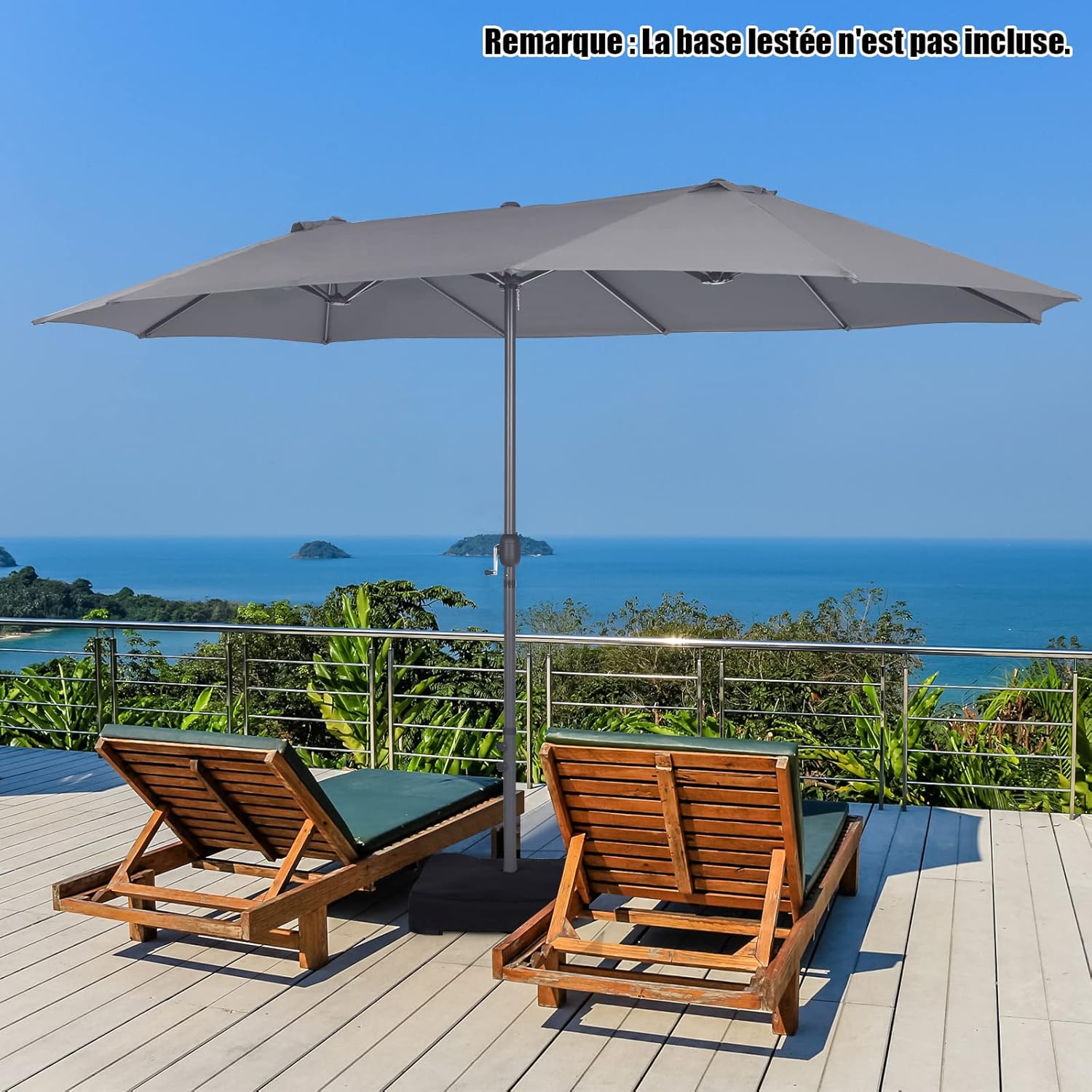 Parasol de Jardin Exterieur 4,7M Grand Parasol Manivelle, 12 Baleines, Poteau Φ48MM, Résistant aux UV, Parasol Double Face Base Non Incluse, Gris - 9