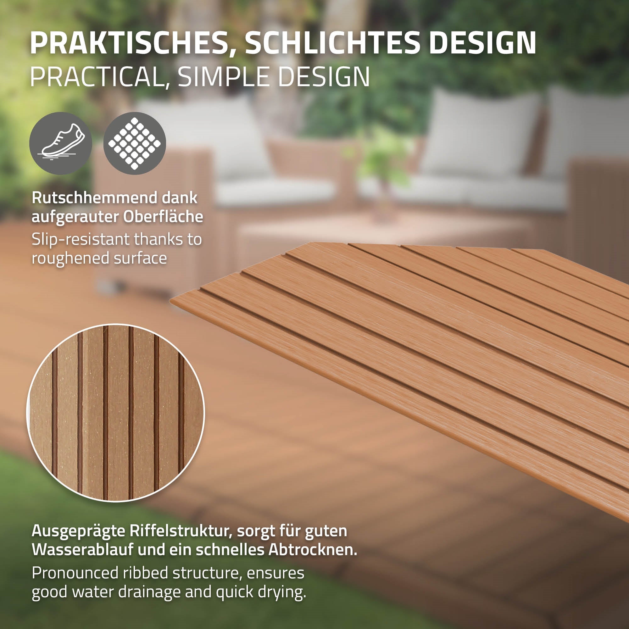 ML-Design listwa narożna lewa wpc jasnobrązowy 38x2x7,5 cm profil drewnopodobny ryflowany z odpływem wzmocniona baza system klik obróbka krawędzi - 4