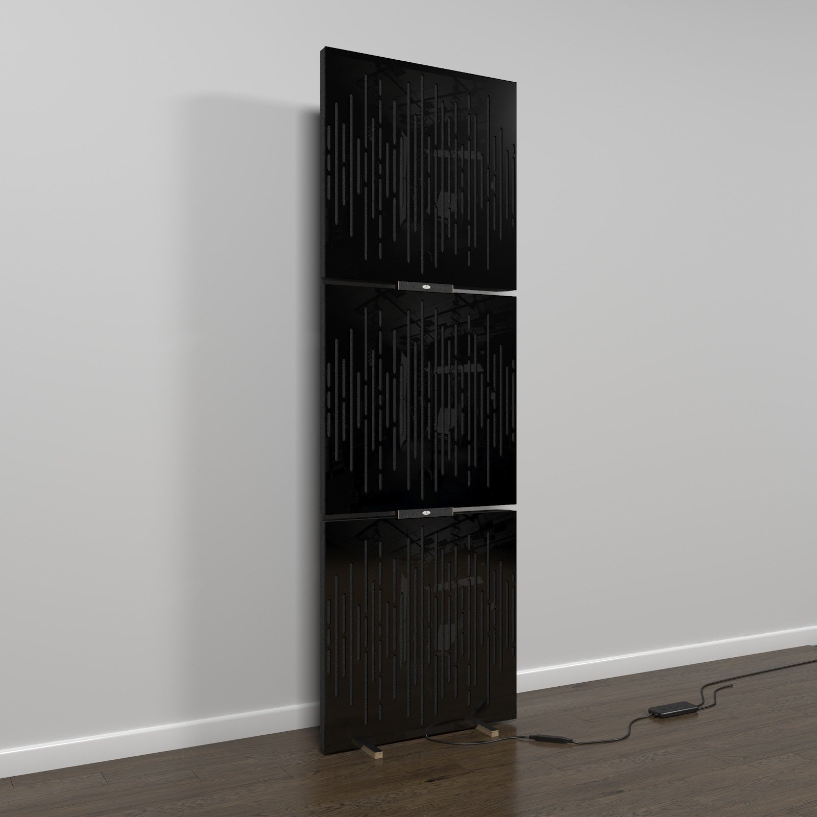 Lot de 3 panneaux acoustiques WAVE avec support de sol et rétroéclairage LED 150x50x5 cm -Plastique perforé et mousse acoustique -Noir brilliant - 2