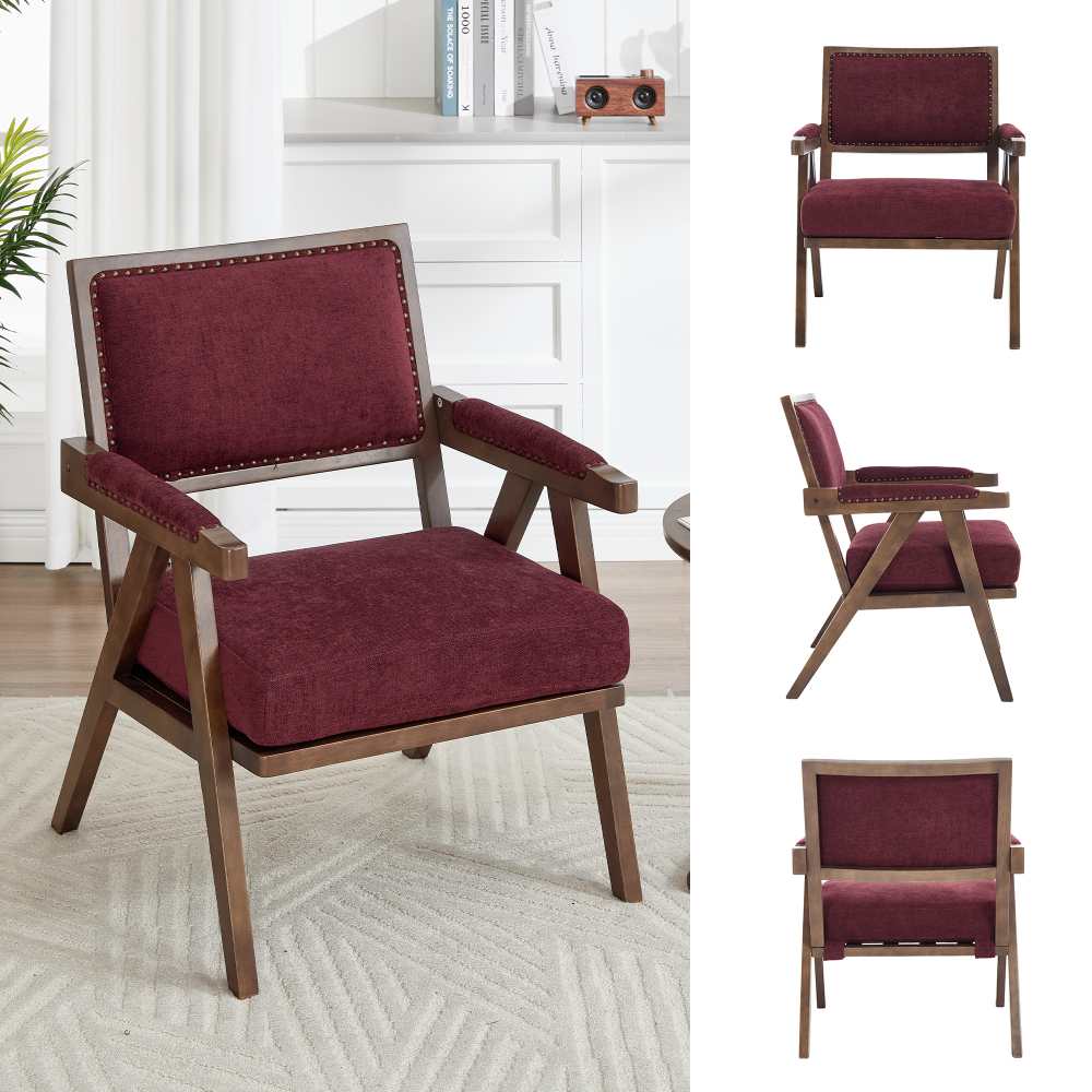 Fauteuil Lounge Tissu Moderne Mid-Century avec Accoudoirs et Cadre Bois pour Salon, Chambre, Bureau - 7