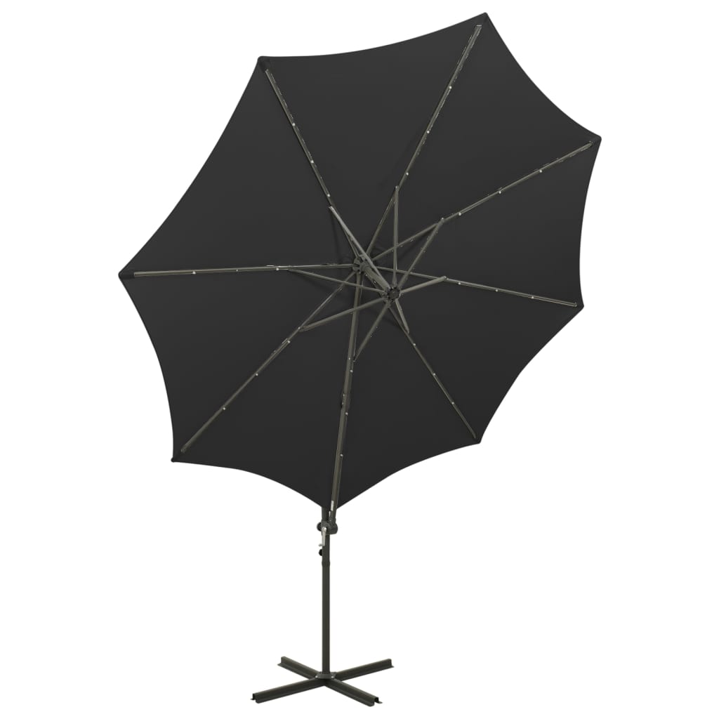 Parasol déporté avec mât et lumières LED Noir 300cm 3 - 5