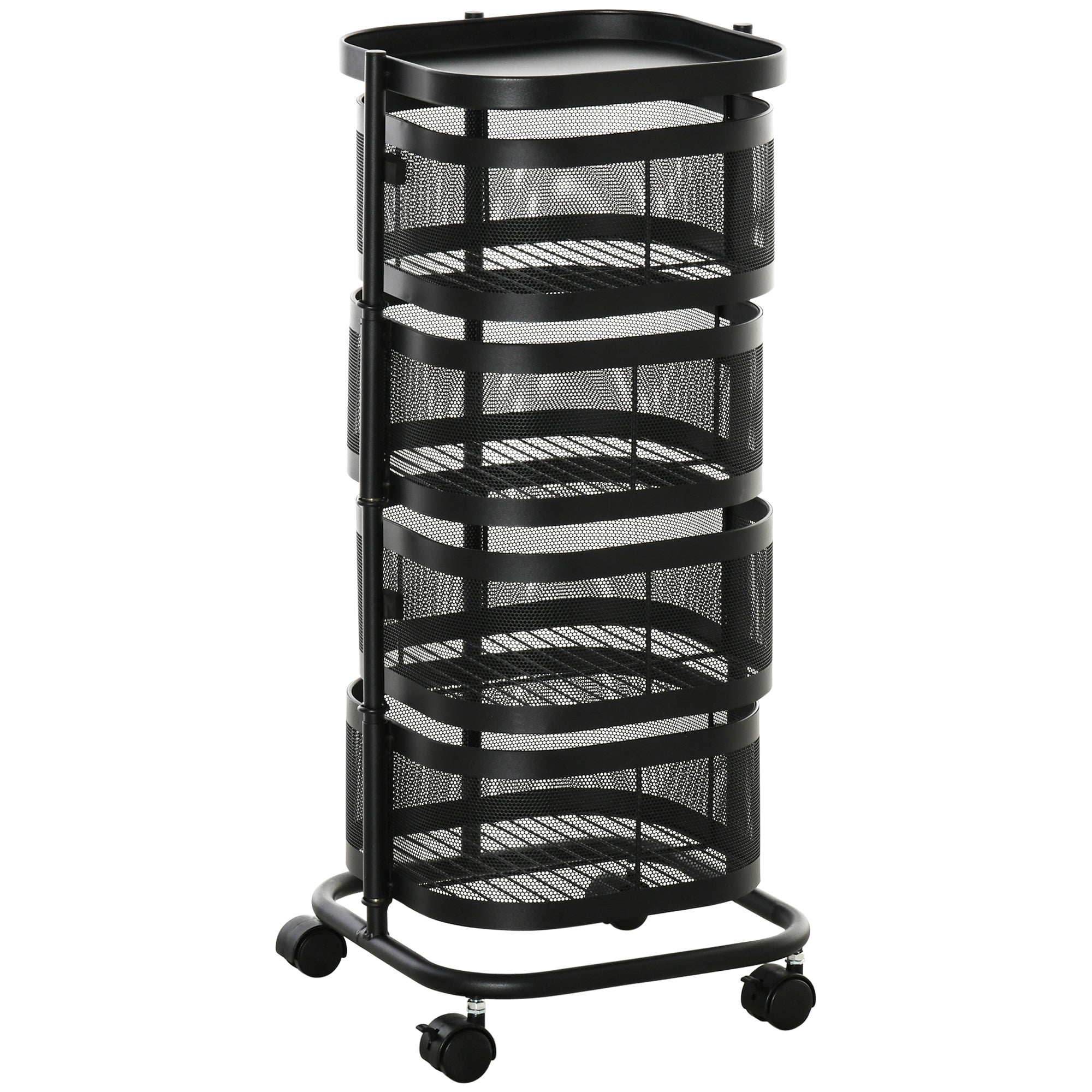 Carrito auxiliar 5 niveles con ruedas 33x33x77cm cestas giratorias 270° negro