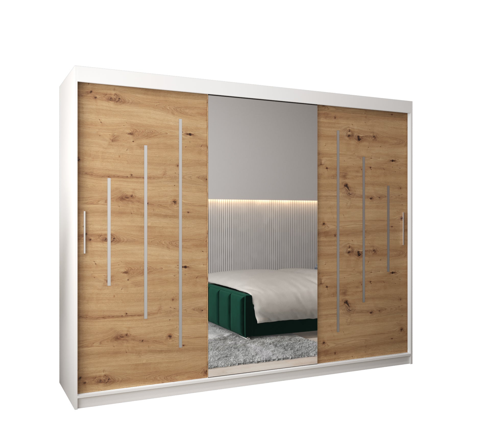Szafa przesuwna garderoba York 1 250 x 62 x 200 cm Biały + Artisan - Abiks Meble