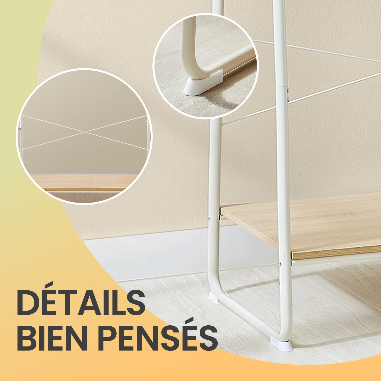 Portant à Vêtements avec Étagère à Chaussures et Rangement à 5 Niveaux, 6 Crochets Latéraux, Blanc - 4