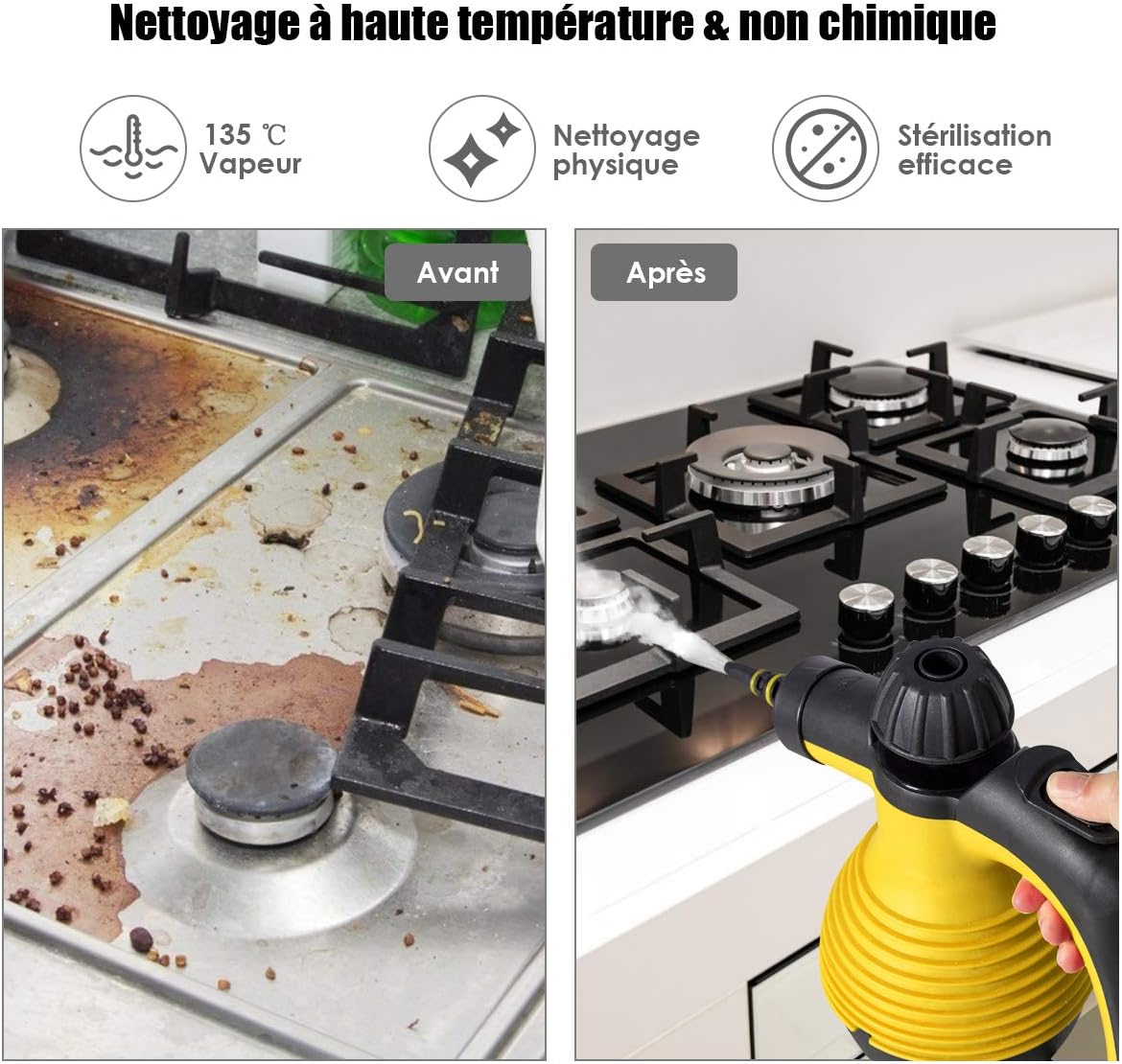 Limpador a Vapor Portátil, Limpador a Vapor Portátil com 9 Acessórios para Remover Manchas, Tapetes, Cortinas, 3 Bar de Alta Pressão, 350 ml, Amarelo - 2