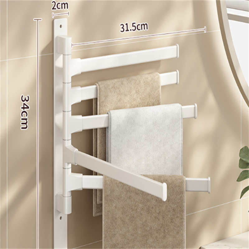 Porte-serviettes mural rotatif sans perçage en aluminium blanc, 5 barres robustes 31,6×27,4 cm, design durable et fonctionnel - 6