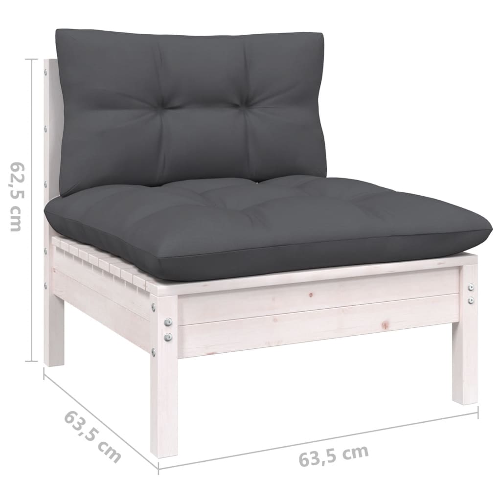 Maison Exclusive - Salon de jardin 3 pcs avec coussins Blanc Bois de pin massif - 8