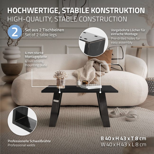 Refue Set Di 2 Gambe In Acciaio Per Tavolo Da Pranzo, 50 × 45cm - Foto 2