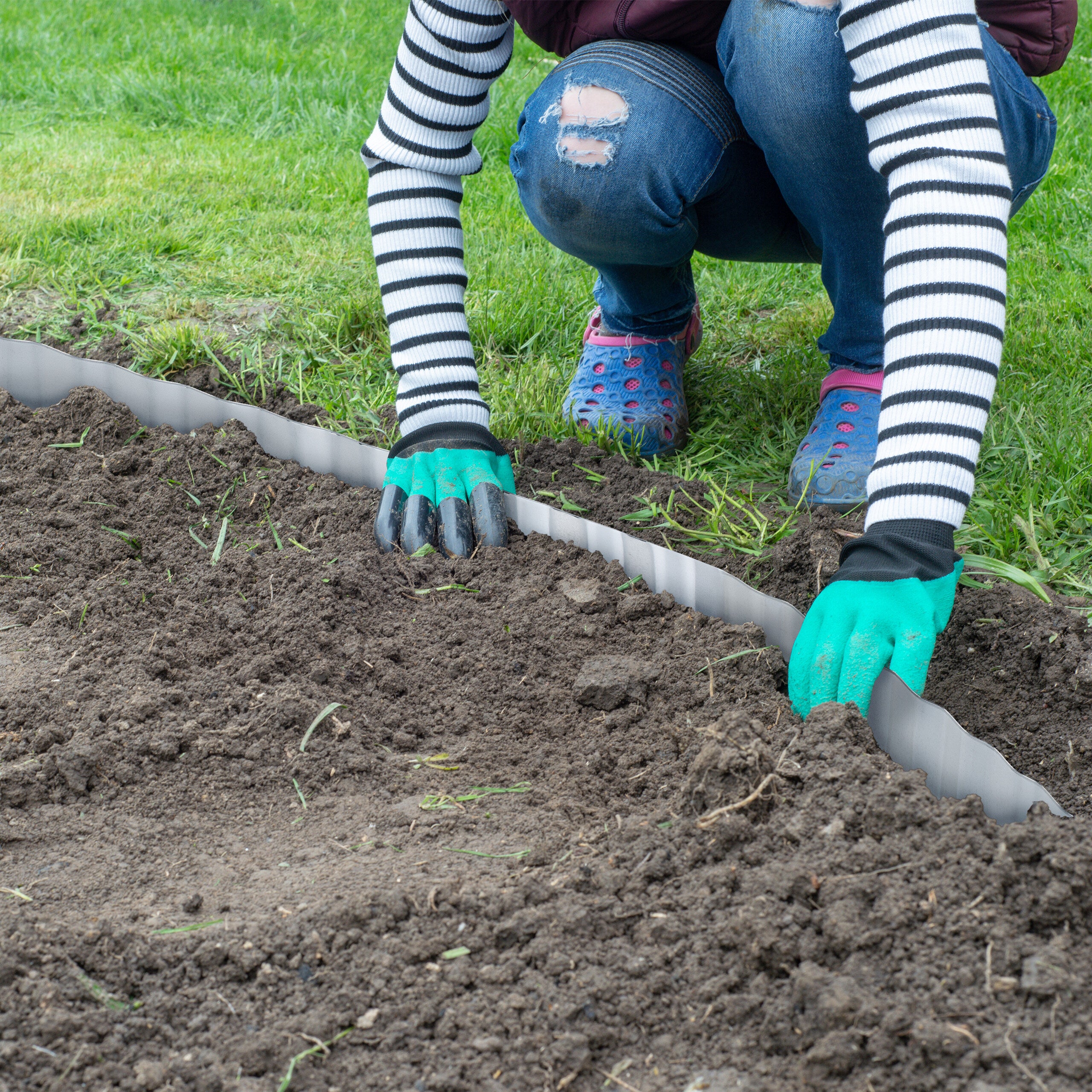 Recinto Prato e Aiuole, Bordo, Sponda per Giardino Antiradice HL 16 cm x 15 m, in Ferro Zincato, Argentato, Relaxdays - 3