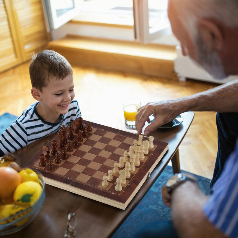 Jeu d'Echecs en bois Pliable pour la famille et les amis 29x29cm Marron et Blanc - 5