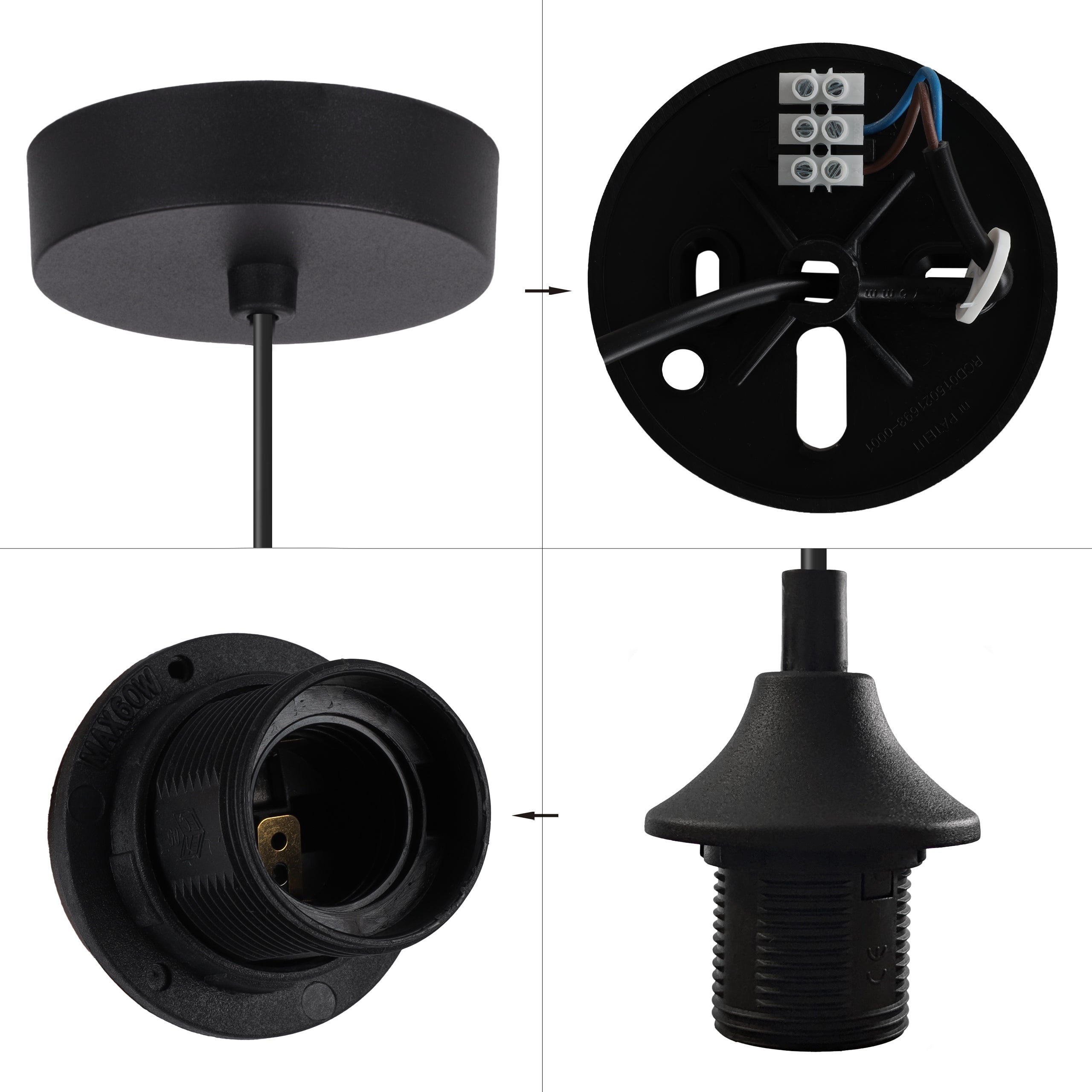 Zawiesie do lampy wiszącej 100cm oprawka stożek E27 czarny - 4