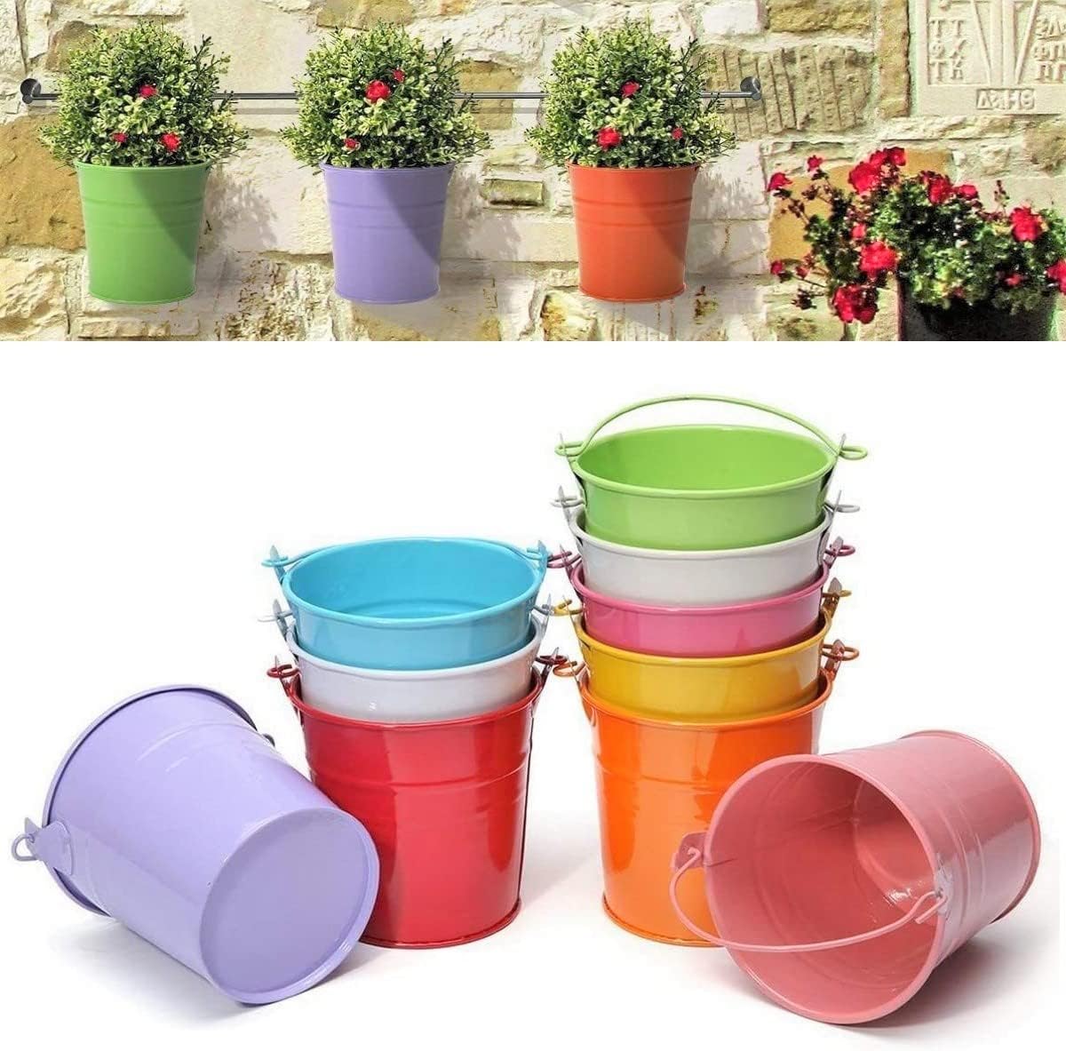 12 Pièces Mini Pots De Fleurs Suspendus En Métal, 6cm Pots De Fleurs Seau A Fleurs Suspendu Avec Poignee Amovible Pour Balcon Cloture Jardin Decor A La Maison 12 Couleurs 90628885