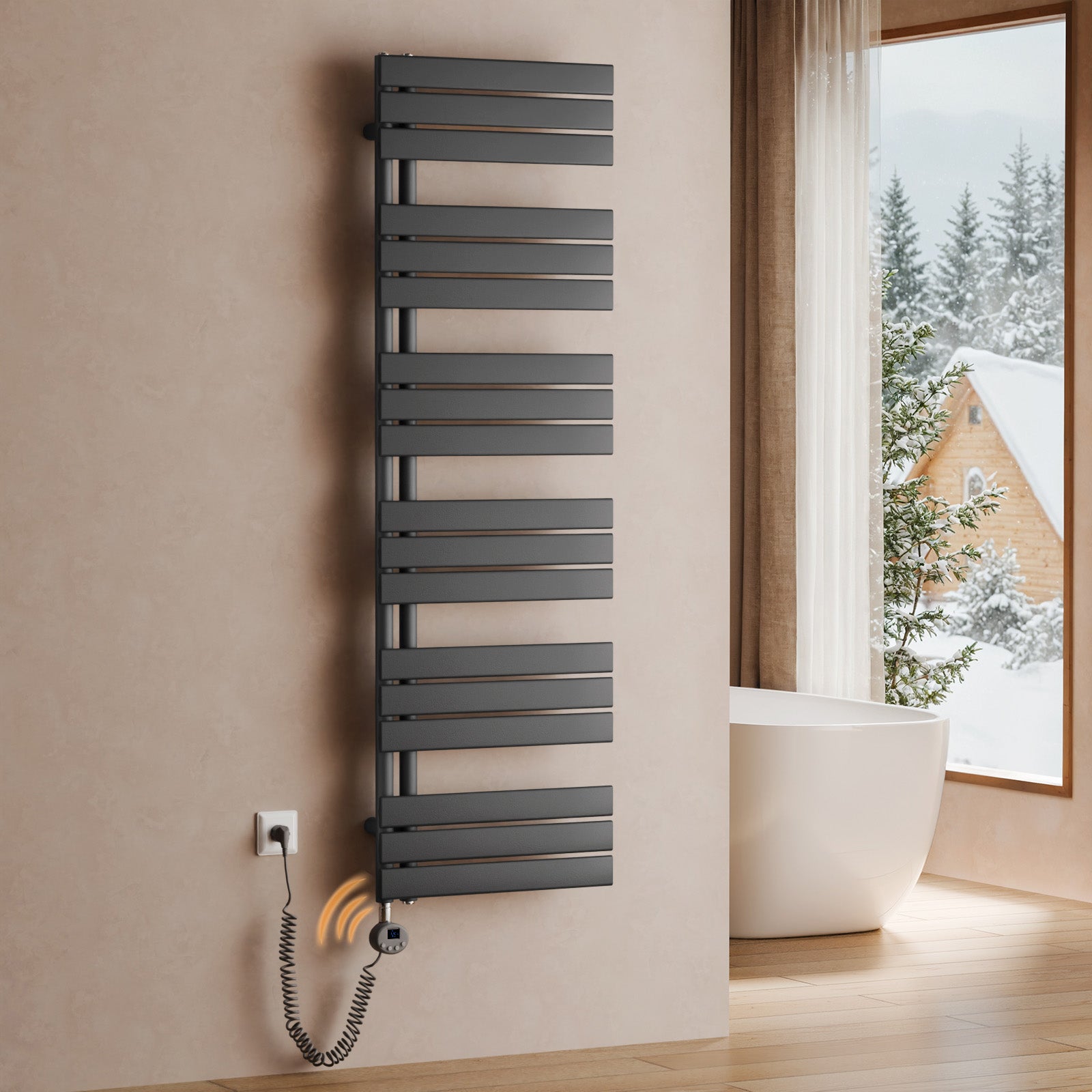 Grzejnik łazienkowy elektryczny WiFi z inteligentnym termostatem – Zdalne sterowanie przez aplikację, montaż na ścianie, antracytowy,159,9×50cm,1000W